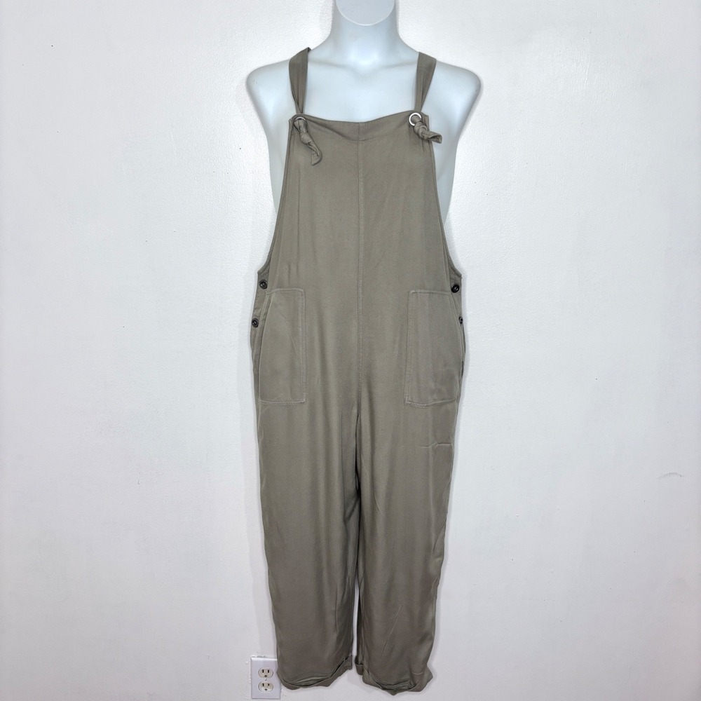 Hollister Jumpsuit Overalls Women Large Olive Green Wide Leg Boho Utility Casual